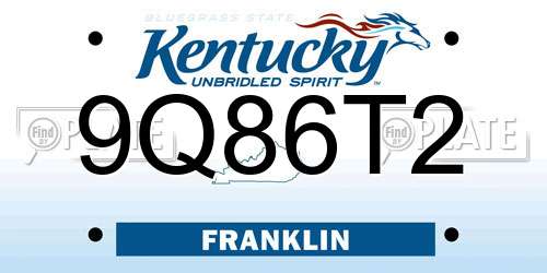 9Q86T2 Kentucky License Plate