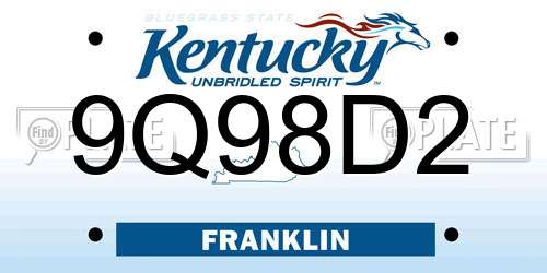 9Q98D2 Kentucky License Plate