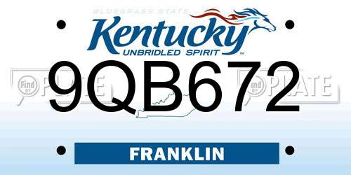 9QB672 Kentucky License Plate