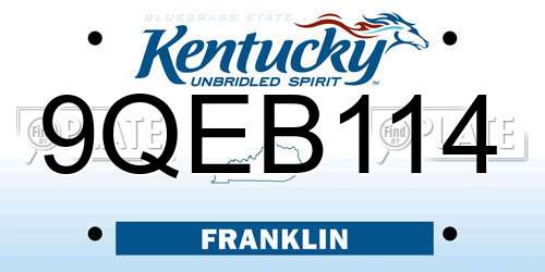 9QEB114 Kentucky License Plate