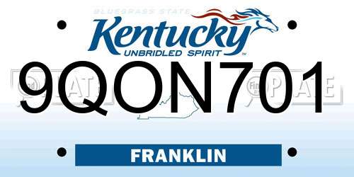 9QON701 Kentucky License Plate