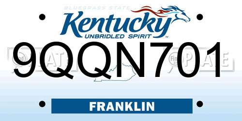 9QQN701 Kentucky License Plate