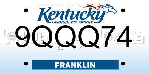 9QQQ74 Kentucky License Plate