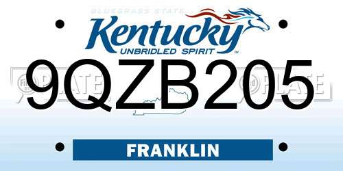 9QZB205 Kentucky License Plate