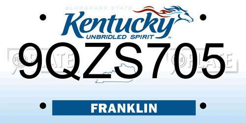 9QZS705 Kentucky License Plate