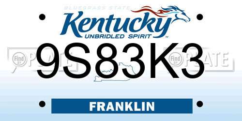9S83K3 Kentucky License Plate