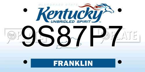 9S87P7 Kentucky License Plate