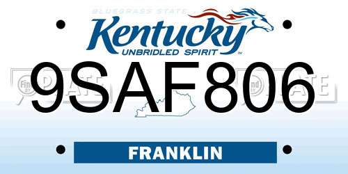 9SAF806 Kentucky License Plate