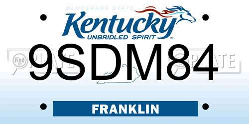 9SDM84 Kentucky License Plate