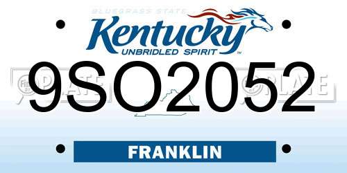 9SO2052 Kentucky License Plate