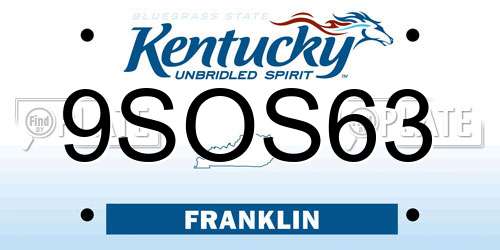 9SOS63 Kentucky License Plate