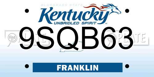 9SQB63 Kentucky License Plate