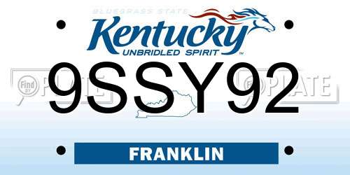 9SSY92 Kentucky License Plate