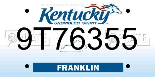 9T76355 Kentucky License Plate