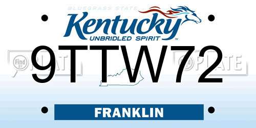 9TTW72 Kentucky License Plate