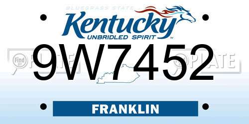 9W7452 Kentucky License Plate