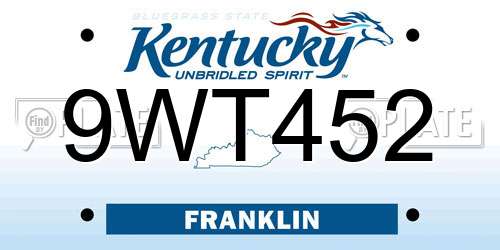 9WT452 Kentucky License Plate