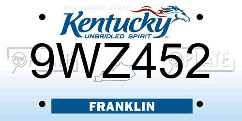 9WZ452 Kentucky License Plate