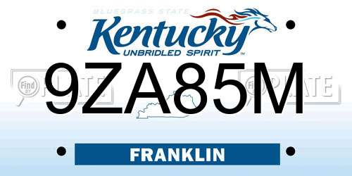 9ZA85M Kentucky License Plate