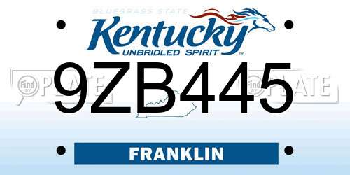 9ZB445 Kentucky License Plate