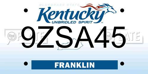 9ZSA45 Kentucky License Plate