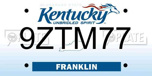 9ZTM77 Kentucky License Plate