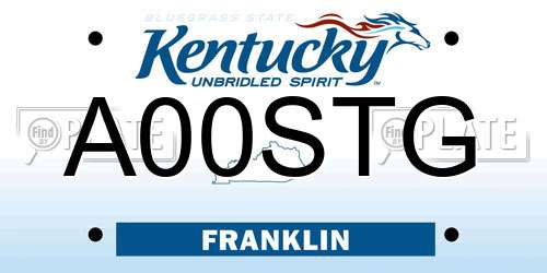 A00STG Kentucky License Plate