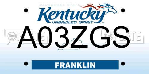 A03ZGS Kentucky License Plate
