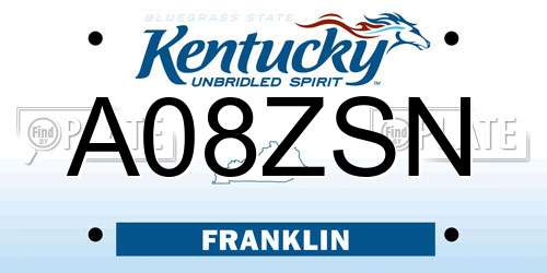 A08ZSN Kentucky License Plate