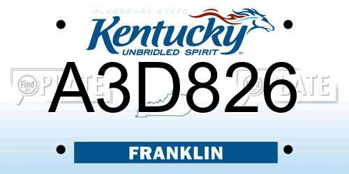 A3D826 Kentucky License Plate