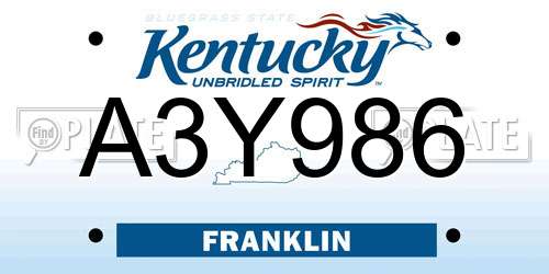 A3Y986 Kentucky License Plate