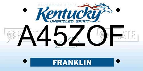 A45ZOF Kentucky License Plate