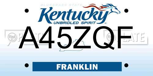 A45ZQF Kentucky License Plate