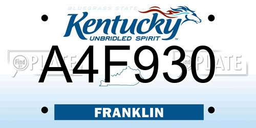 A4F930 Kentucky License Plate