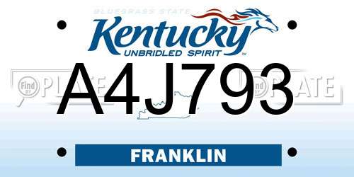 A4J793 Kentucky License Plate
