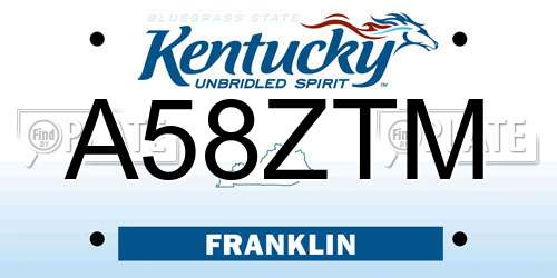 A58ZTM Kentucky License Plate