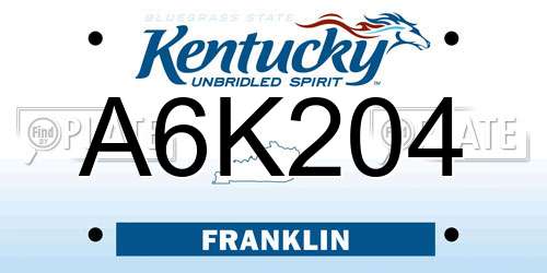 A6K204 Kentucky License Plate