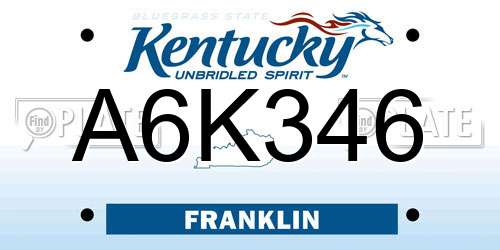 A6K346 Kentucky License Plate