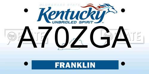 A70ZGA Kentucky License Plate