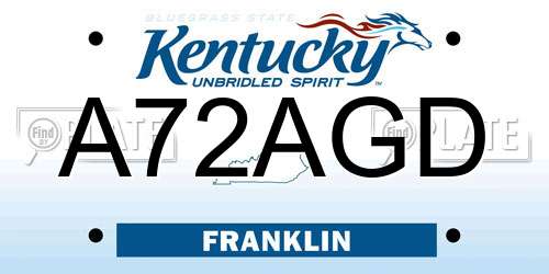 A72AGD Kentucky License Plate