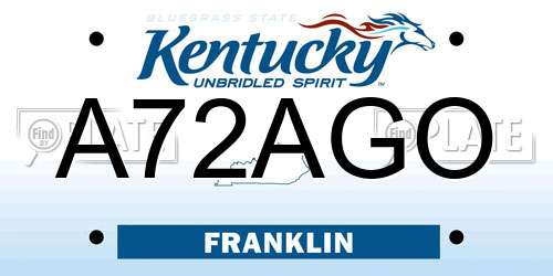 A72AGO Kentucky License Plate
