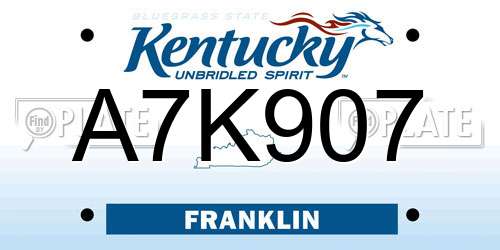 A7K907 Kentucky License Plate