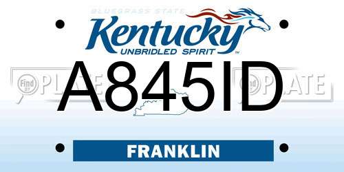 A845ID Kentucky License Plate