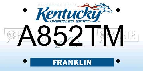 A852TM Kentucky License Plate