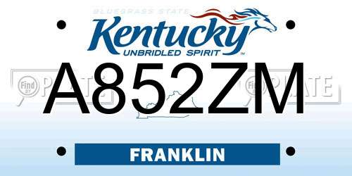 A852ZM Kentucky License Plate