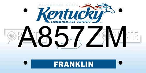 A857ZM Kentucky License Plate