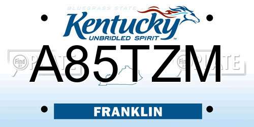 A85TZM Kentucky License Plate
