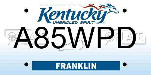 A85WPD Kentucky License Plate