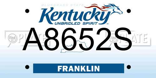 A8652S Kentucky License Plate
