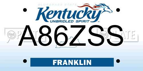 A86ZSS Kentucky License Plate